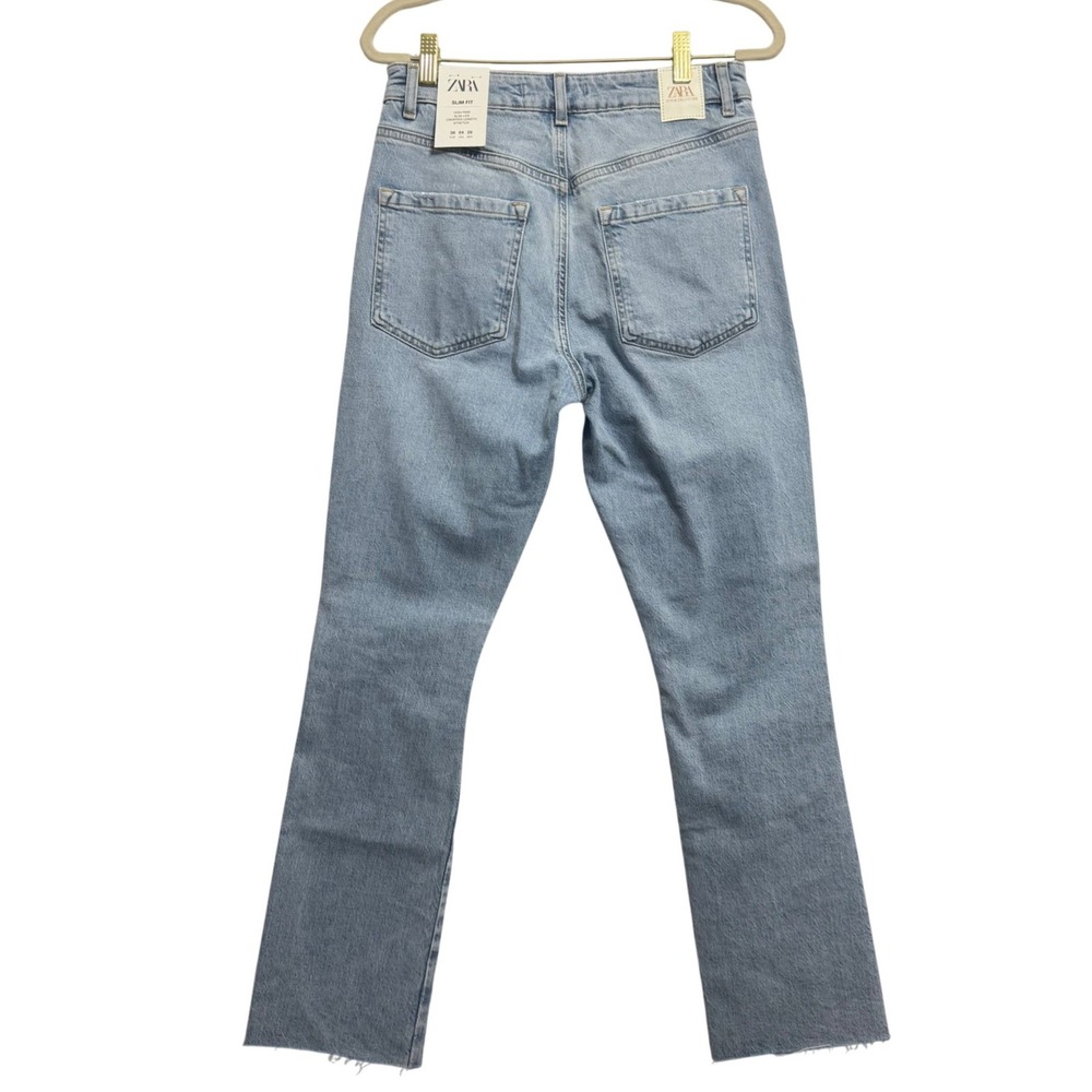 Zara Slim Fit Jeans Women 4 Light Blue NEW High Rise Distressed Cropped 6164/064 - Picture 3 of 11